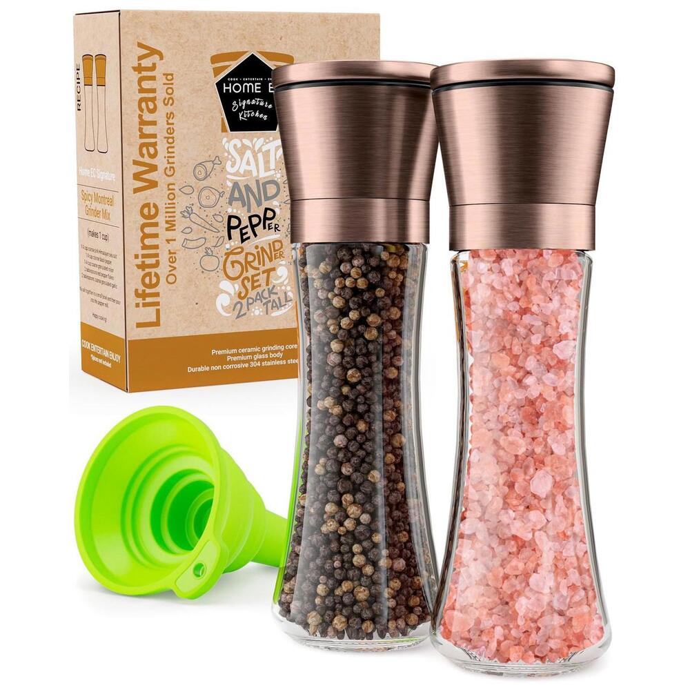 Home EC Copper Salt & Pepper Grinder Set - Adjustable Ceramic Mill & Shakers